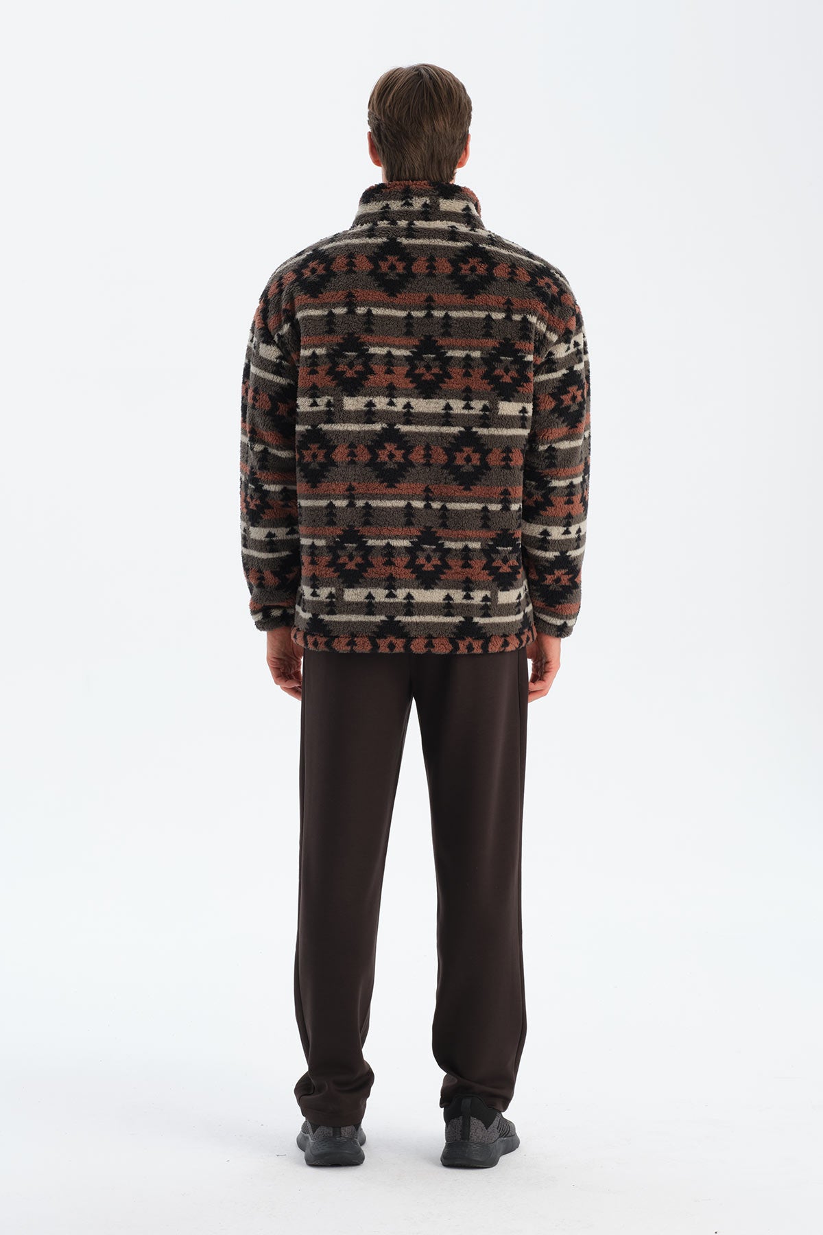 Multicolor Erkek Etnik Desen Baskılı Polar Sweatshirt