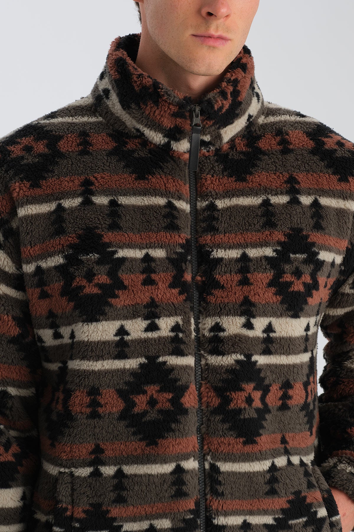 Multicolor Erkek Etnik Desen Baskılı Polar Sweatshirt