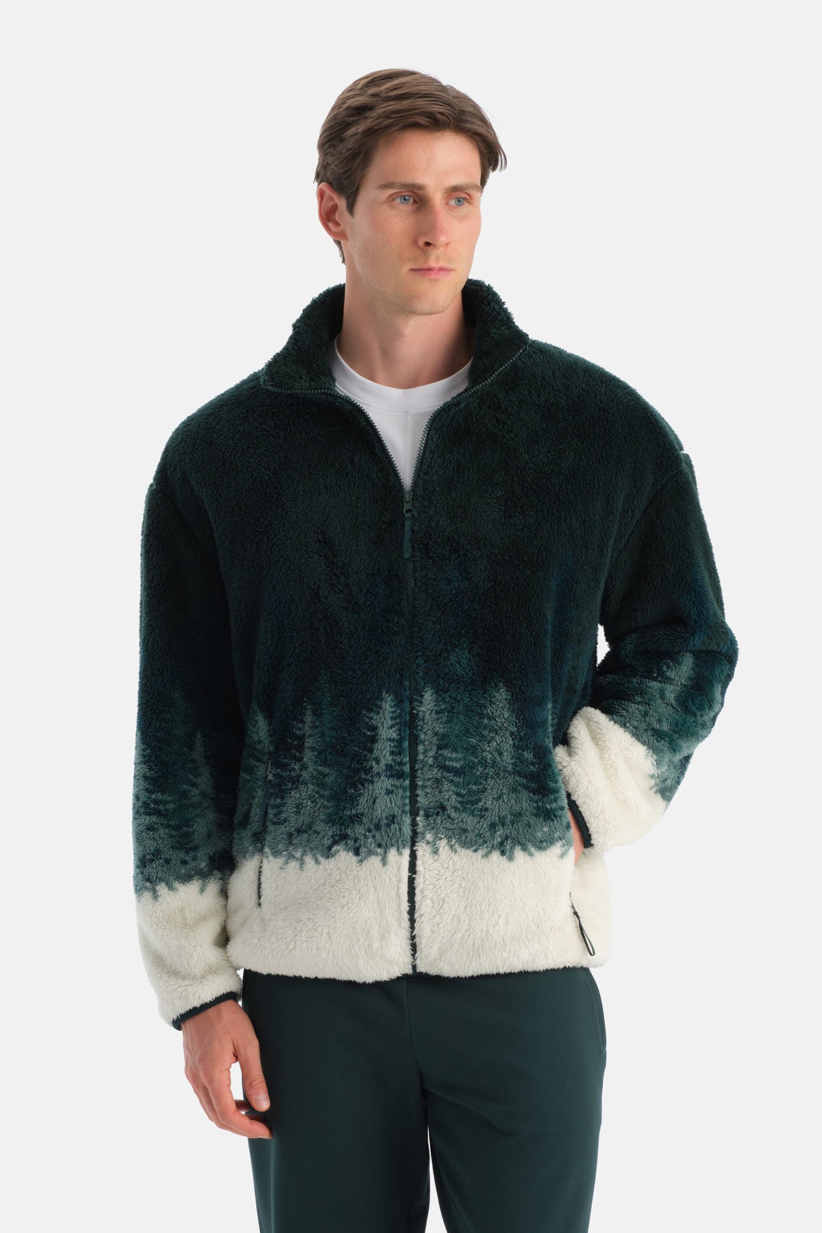 Multicolor Erkek Orman Baskılı Polar Sweatshirt