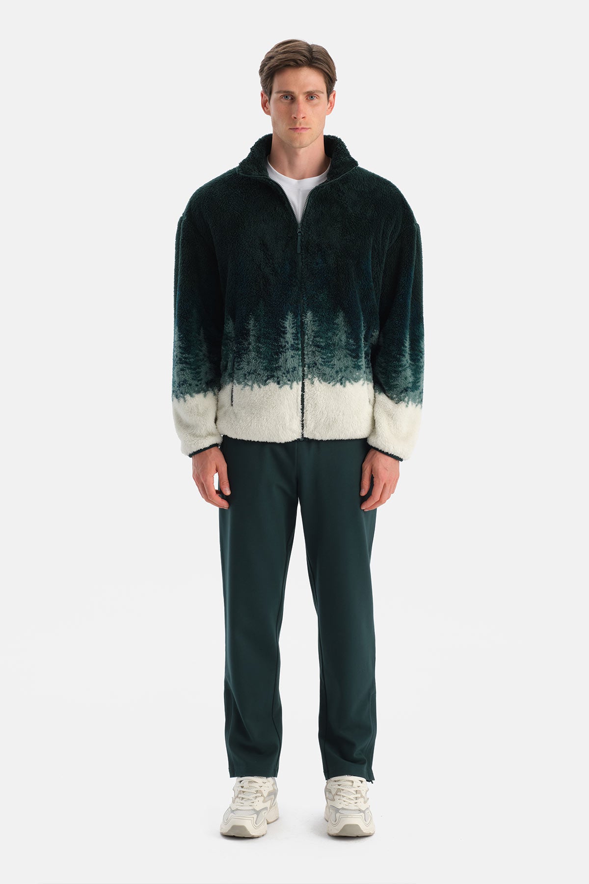 Multicolor Erkek Orman Baskılı Polar Sweatshirt