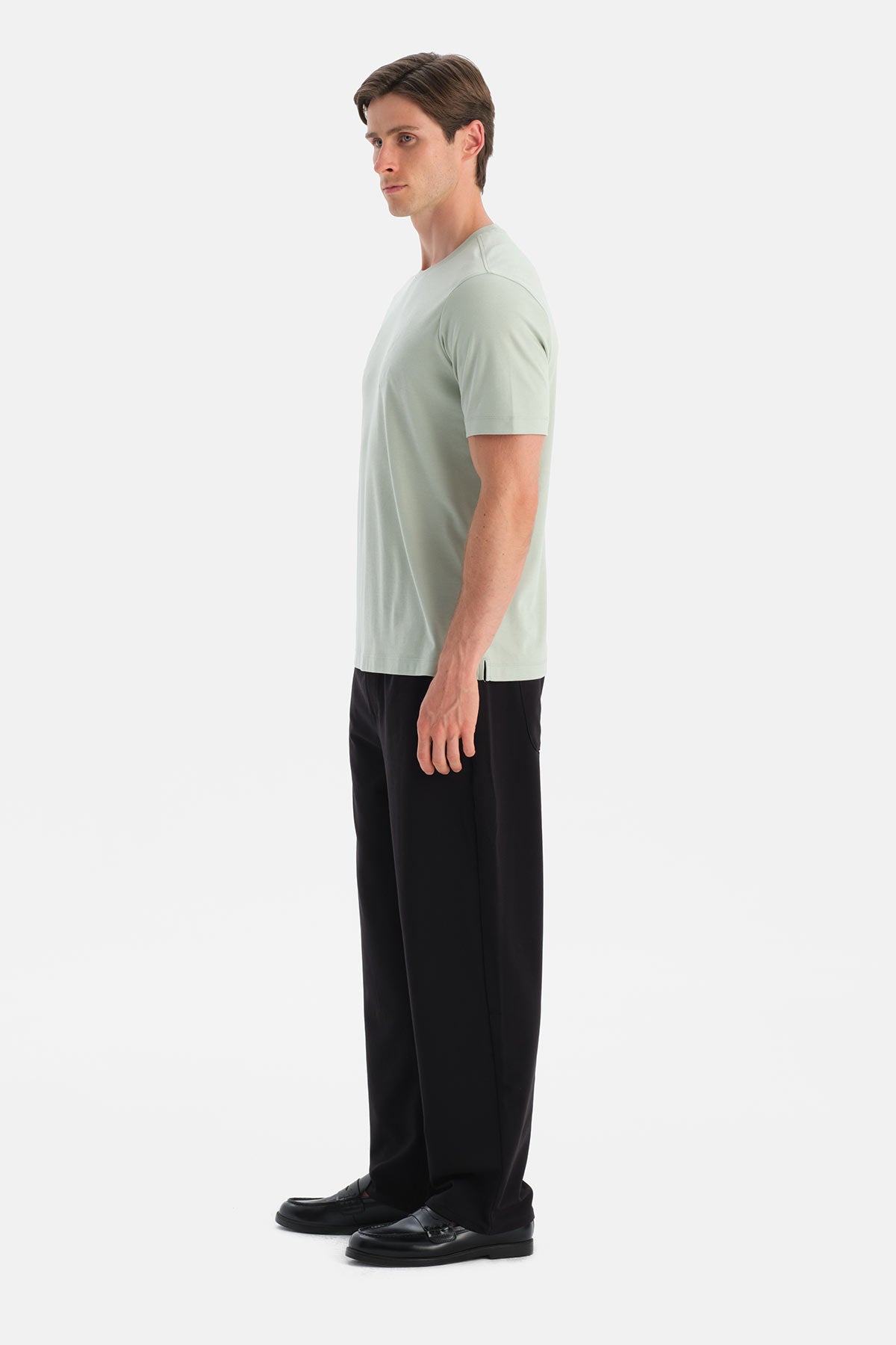 Mint Yeşili Bis Yaka Kısa Kollu Regular Tişört