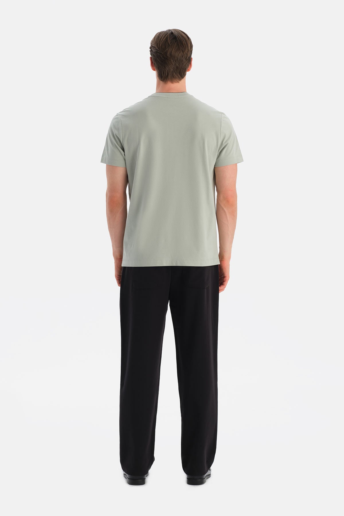 Mint Yeşili Yakası Biyeli Kısa Kollu Regular Tişört