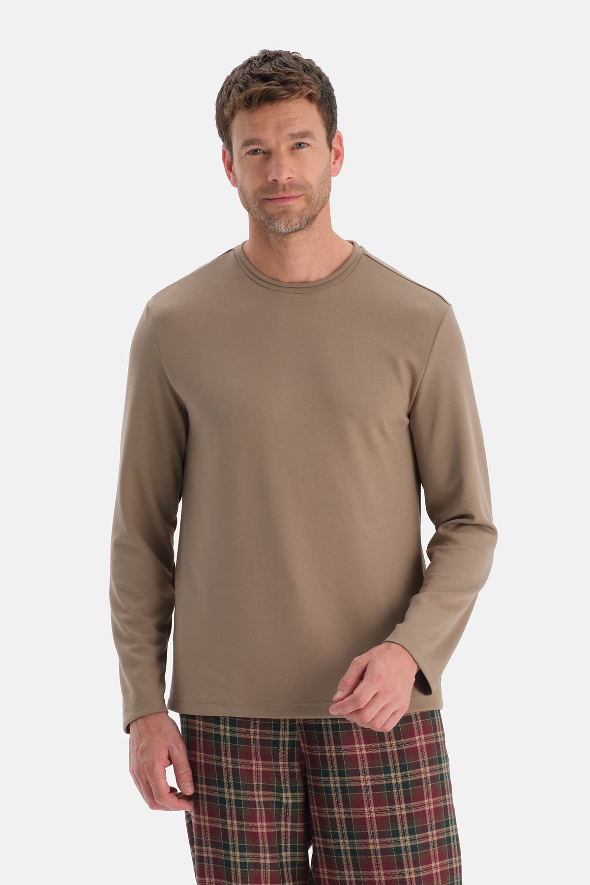 Sütlü Kahve Uzun Kollu Pijama Üst