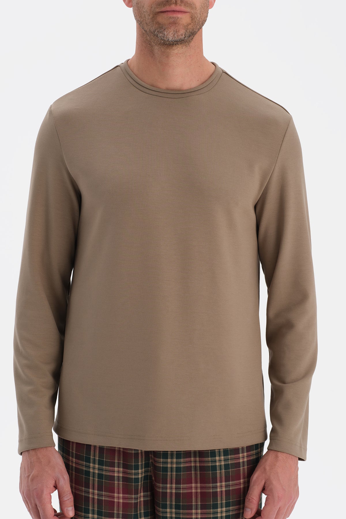 Sütlü Kahve Uzun Kollu Pijama Üst