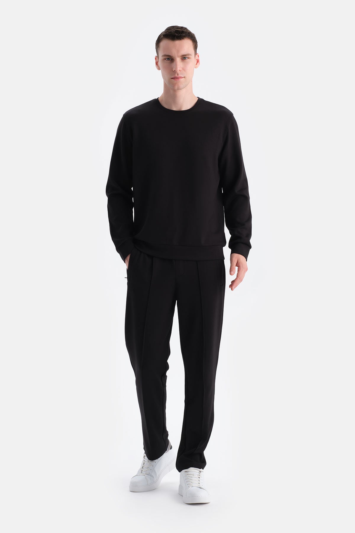 Siyah Nervür Detaylı Scuba Pantolon