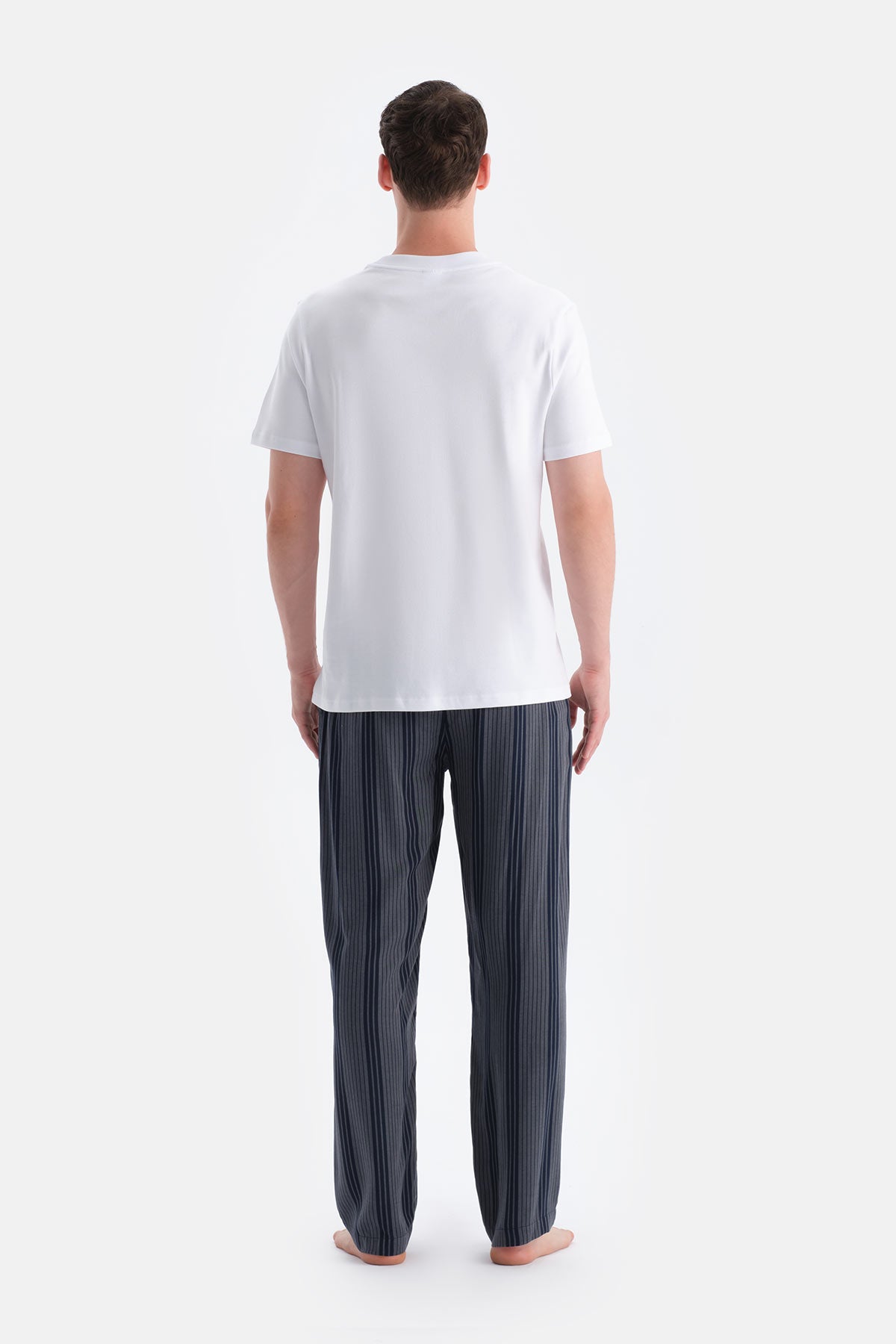 Gri Çizgili Viskon Dokuma Pantolon