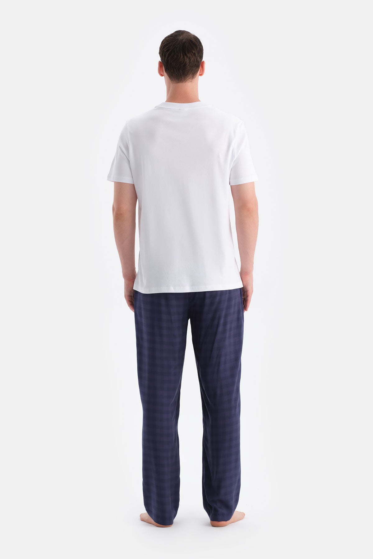 Mavi Ekoseli Viskon Dokuma Patolon