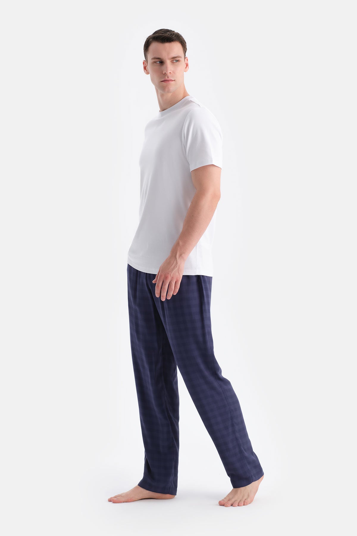 Mavi Ekoseli Viskon Dokuma Patolon