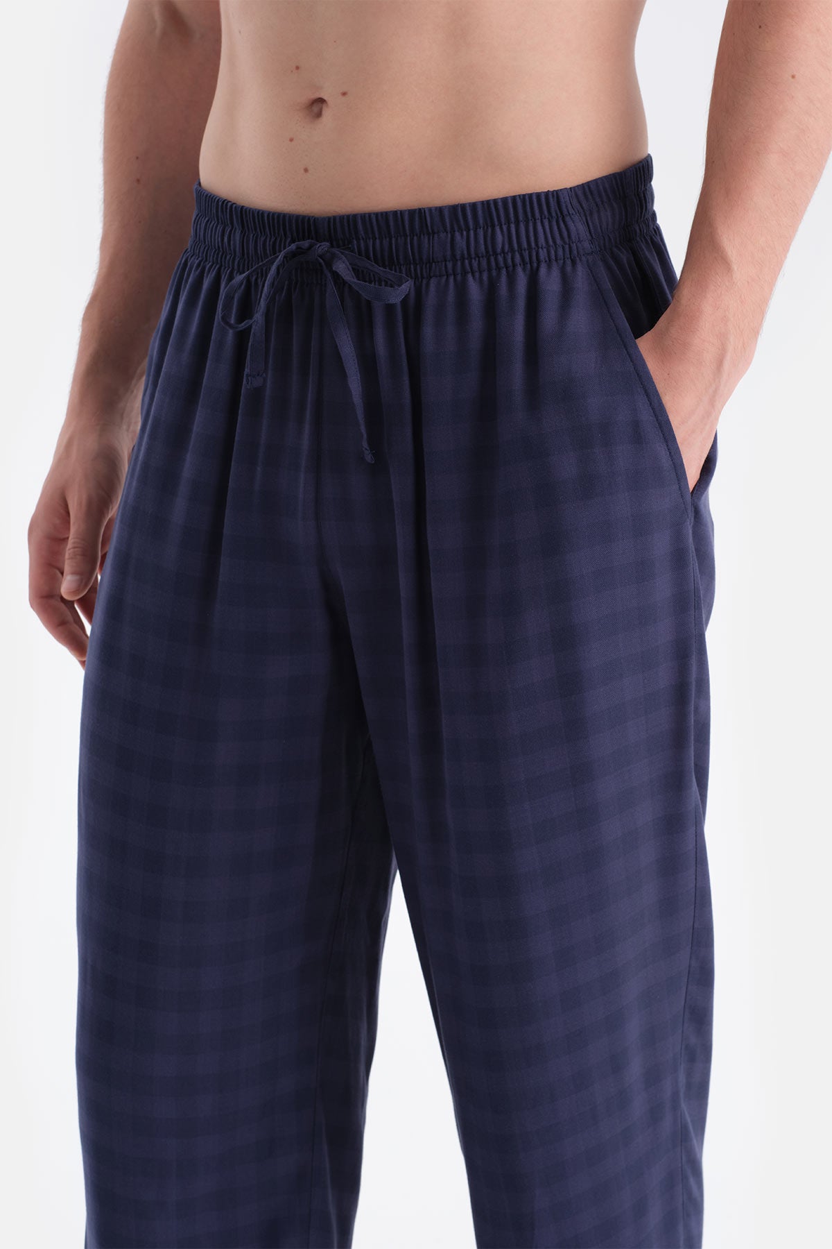 Mavi Ekoseli Viskon Dokuma Patolon