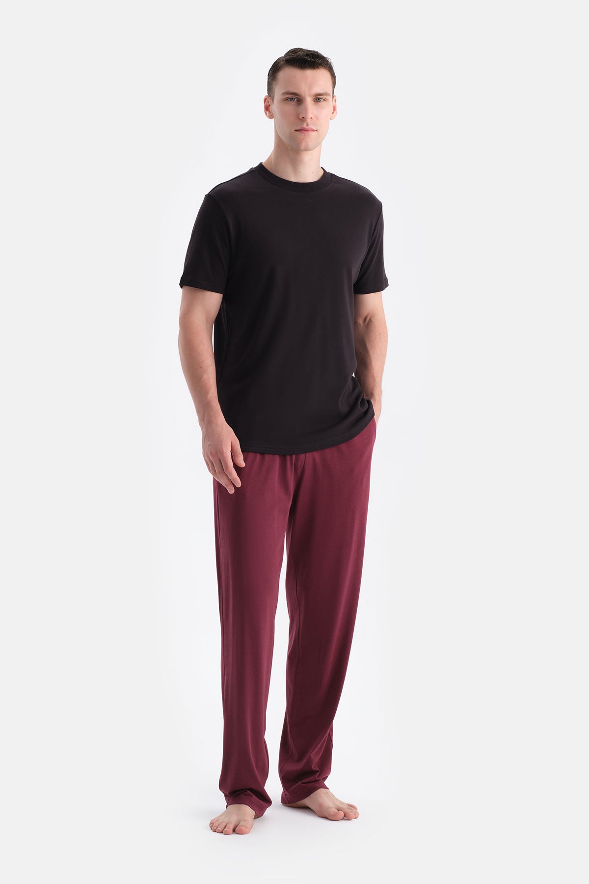 Bordo-Siyah Pamuk Modal İkili Örme Pantolon