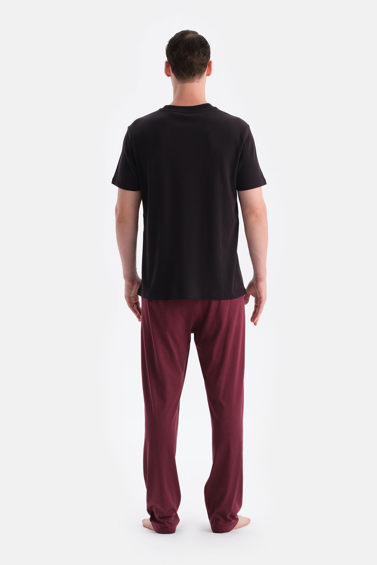 Bordo-Siyah Pamuk Modal İkili Örme Pantolon