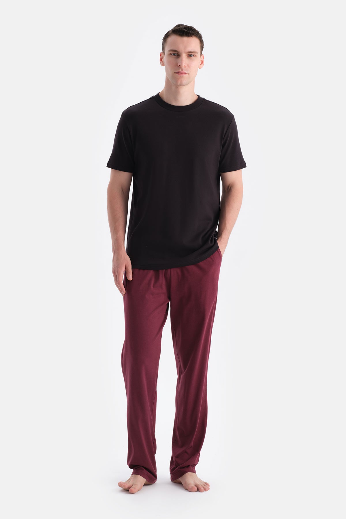 Bordo-Siyah Pamuk Modal İkili Örme Pantolon