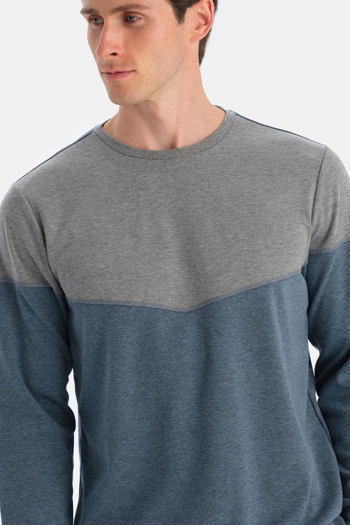 Indigo Melanj Parça Detaylı Uzun Kollu Pijama Takım