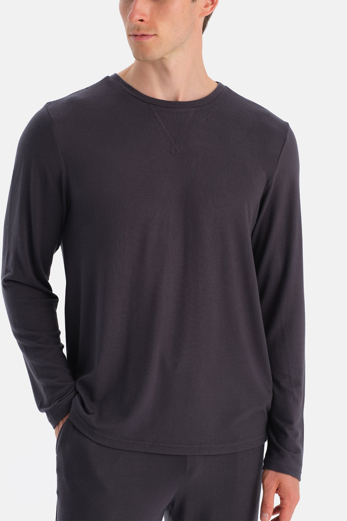 Antrasıt Uzun Kollu Termal Tişört Pantolon Pijama Takımı