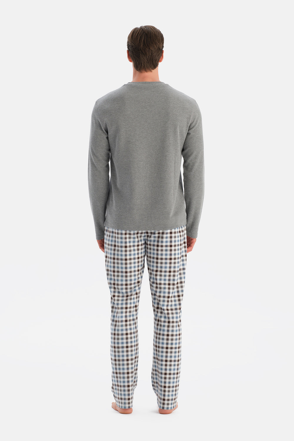 Gri Melanj Dikiş Detaylı Waffle Tişört Pantolon Pijama Takımı