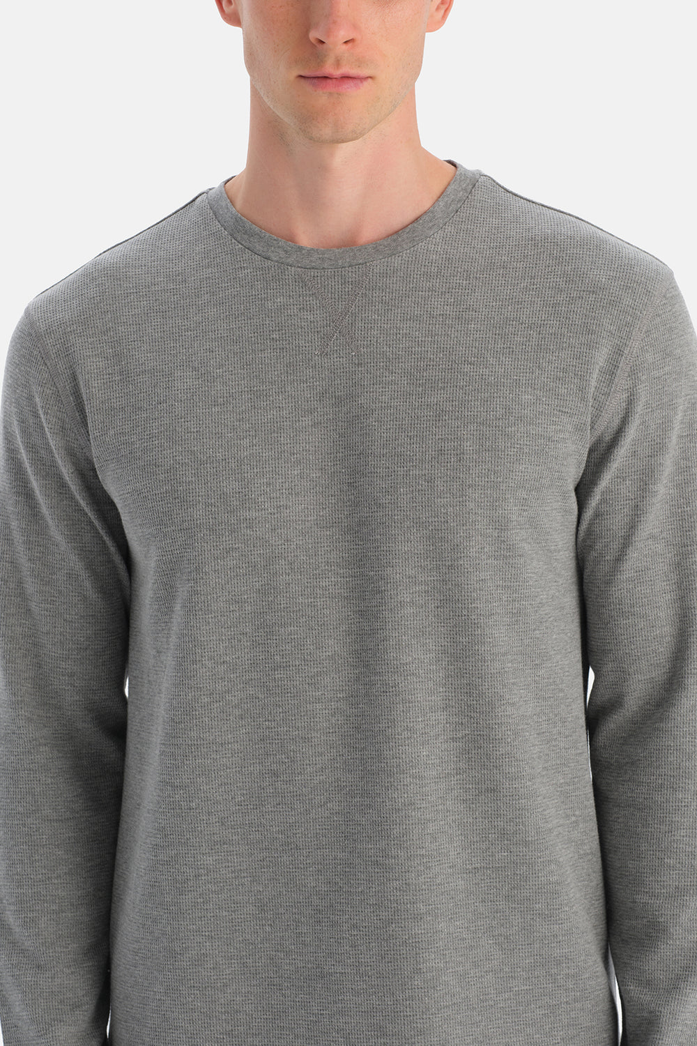 Gri Melanj Dikiş Detaylı Waffle Tişört Pantolon Pijama Takımı