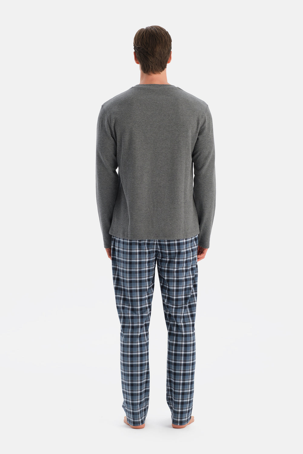 Antrasit Melanj Dikiş Detaylı Waffle Tişört Pantolon Pijama Takımı