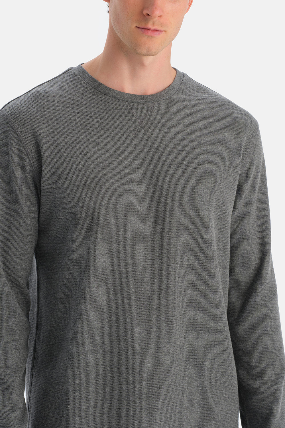 Antrasit Melanj Dikiş Detaylı Waffle Tişört Pantolon Pijama Takımı