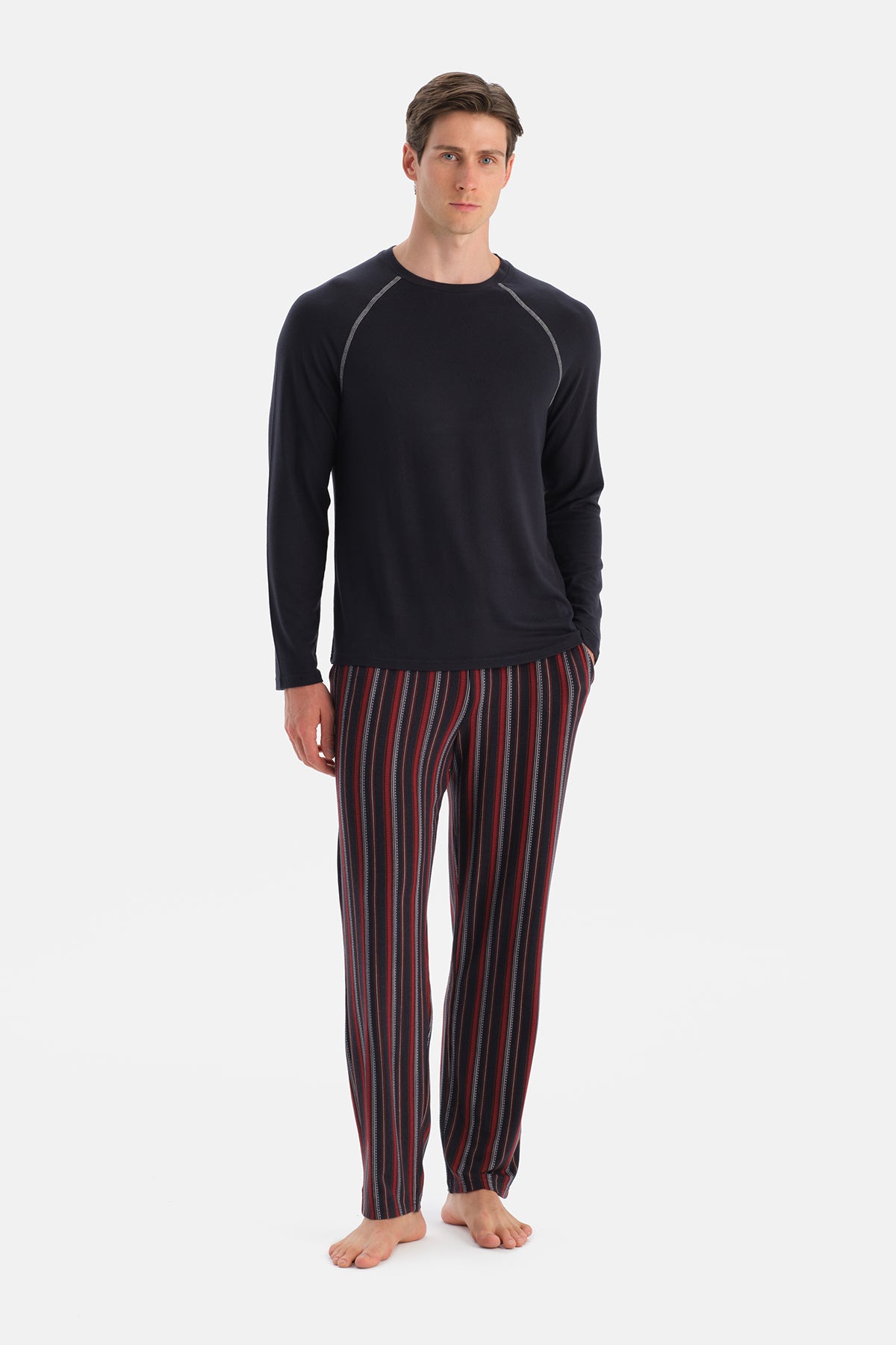 Lacivert Bisiklet Yaka Termal Tişört Pantolon Pijama Takımı