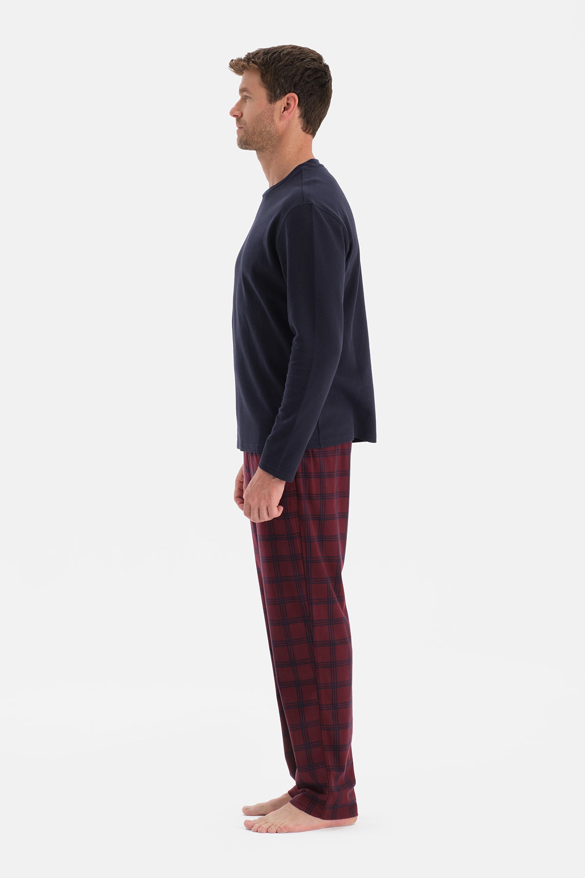 Lacivert Dikiş Detaylı Waffle Tişört Pantolon Pijama Takımı