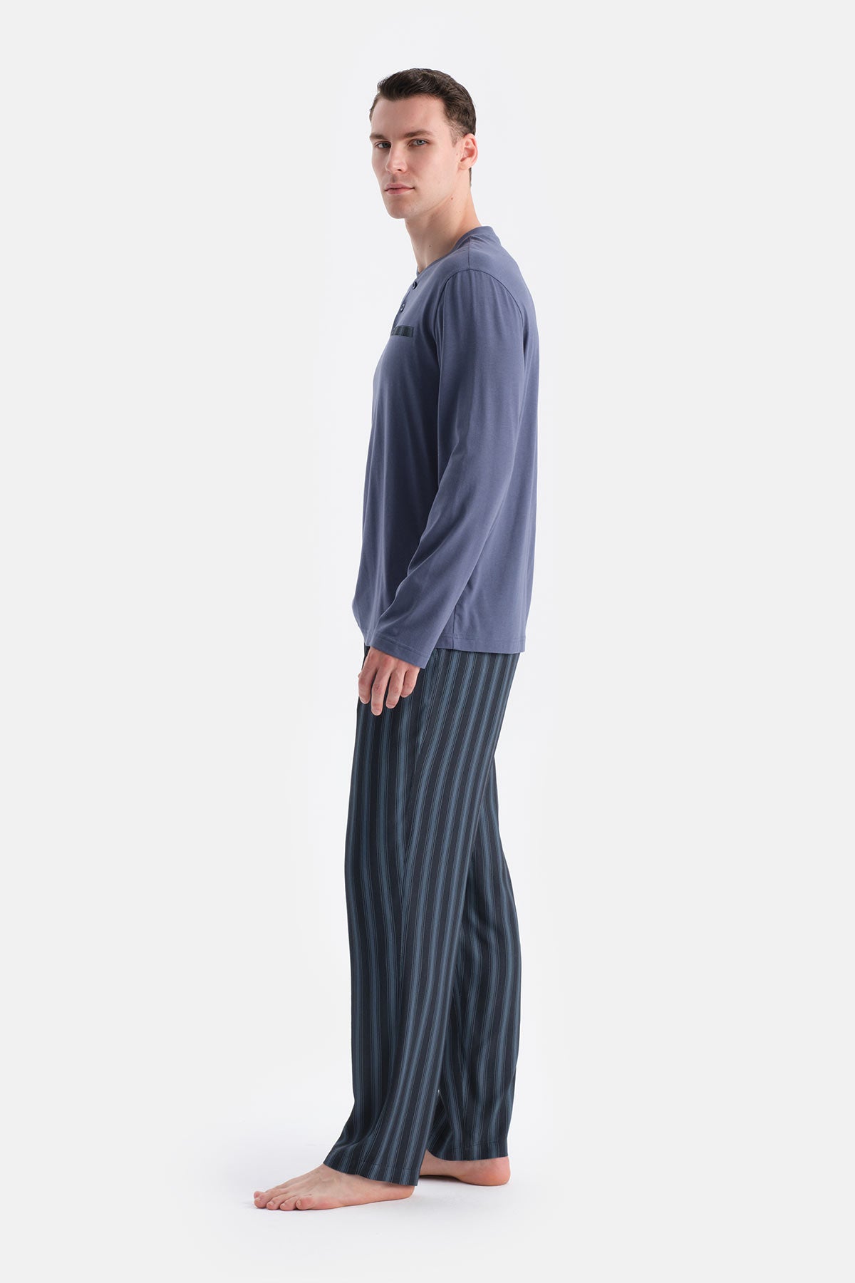 Indigo Patlı Cep Detaylı Tişört Pantolon Takım