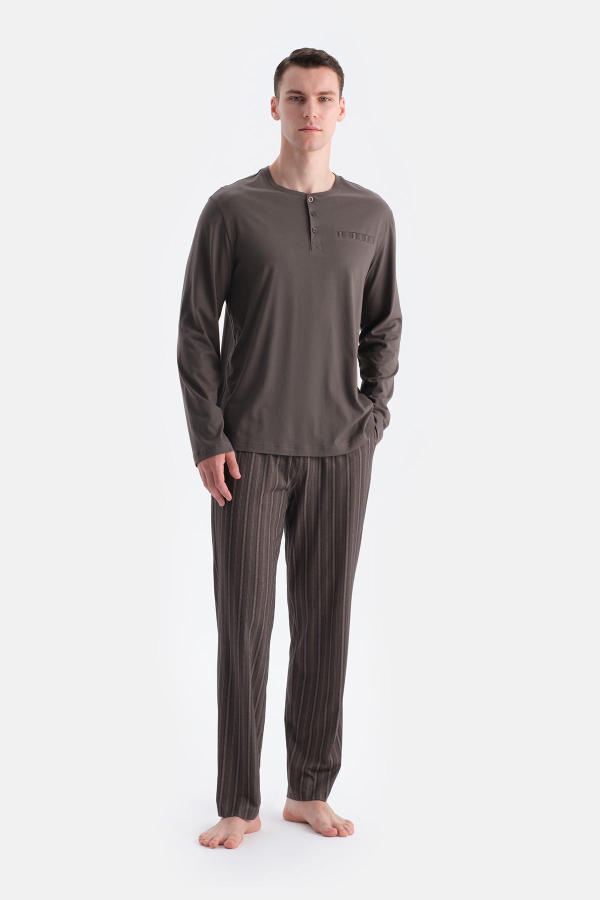 Füme Patlı Cep Detaylı Tişört Pantolon Takım