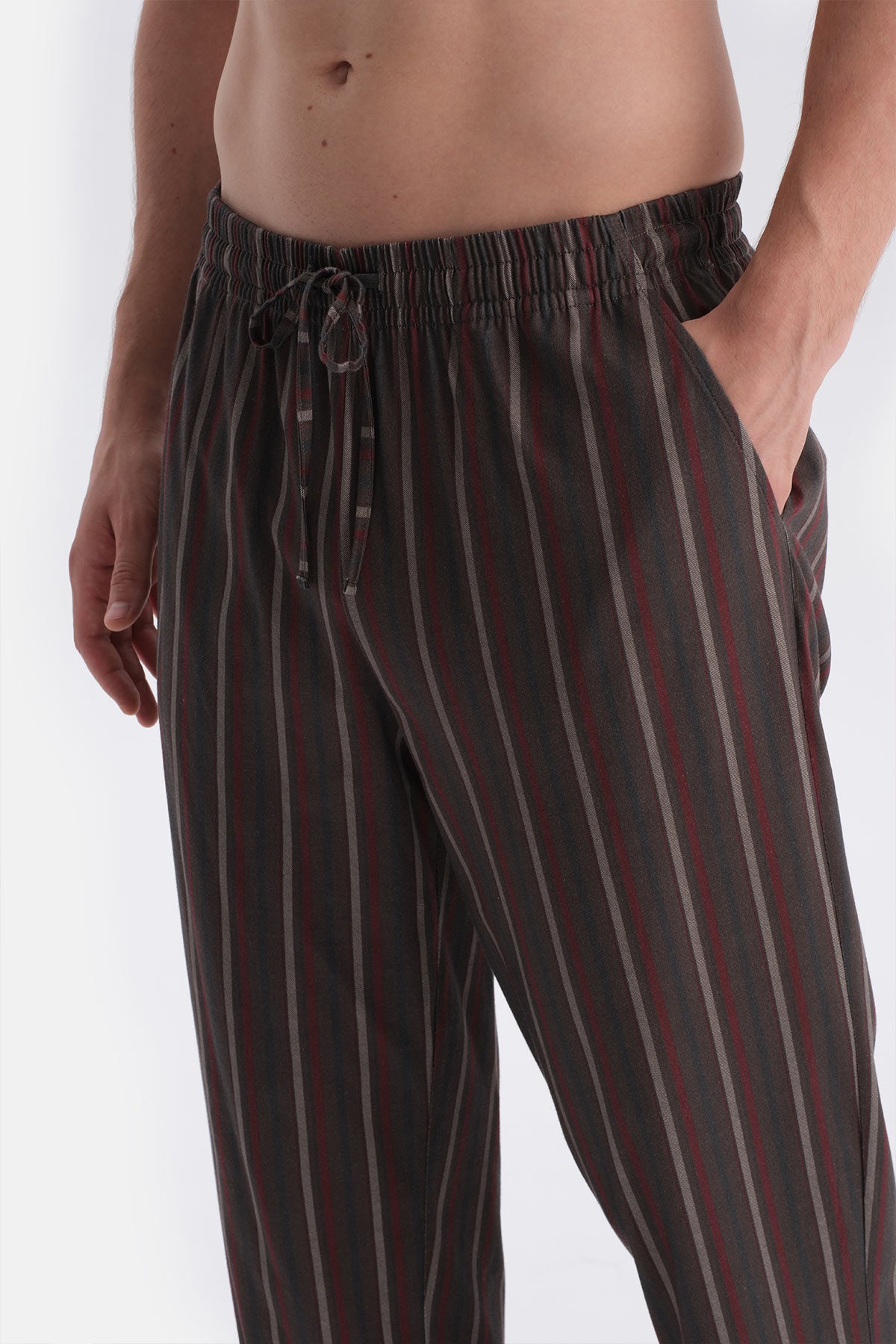 Bordo Kısa Kollu Altı Çizgili Tişört Pantolon Takım