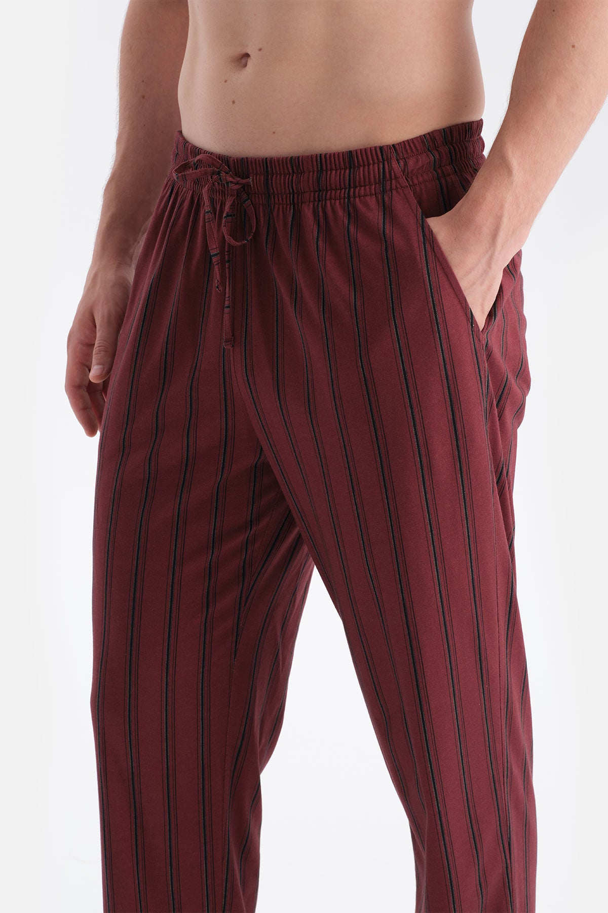 Bordo Çizgili Gömlek Pantolon Takım