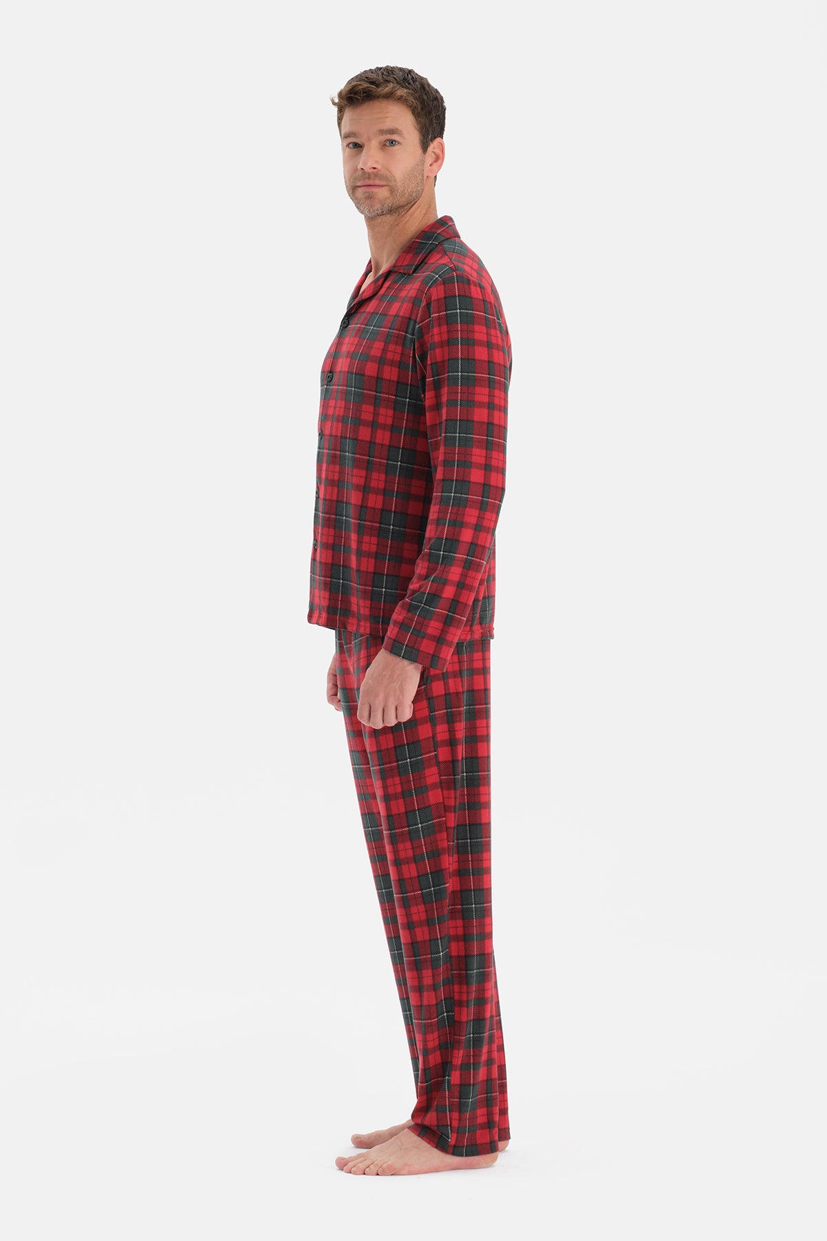 Kırmızı Ekose Termal Gömlek Pantolon Pijama Takımı