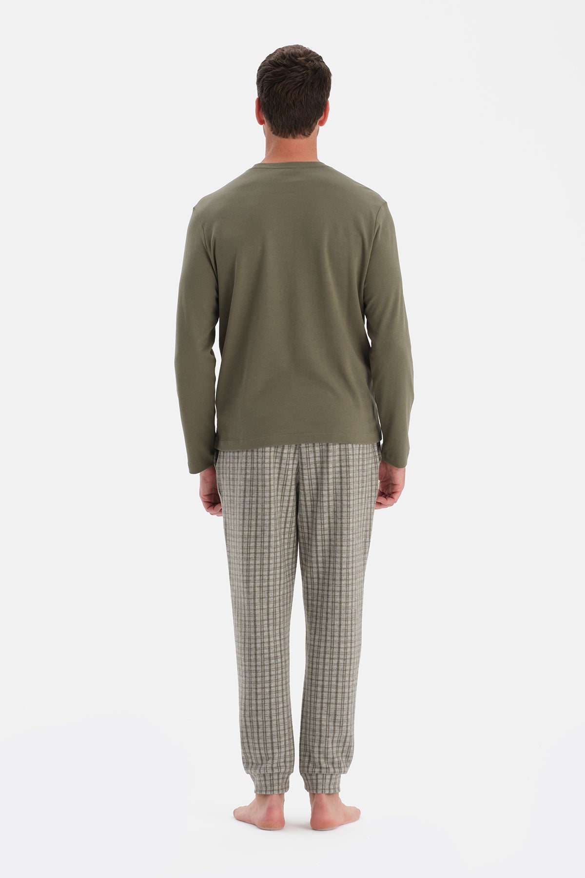 Yeşil Bisiklet Yaka Uzun Kollu Pijama Takım