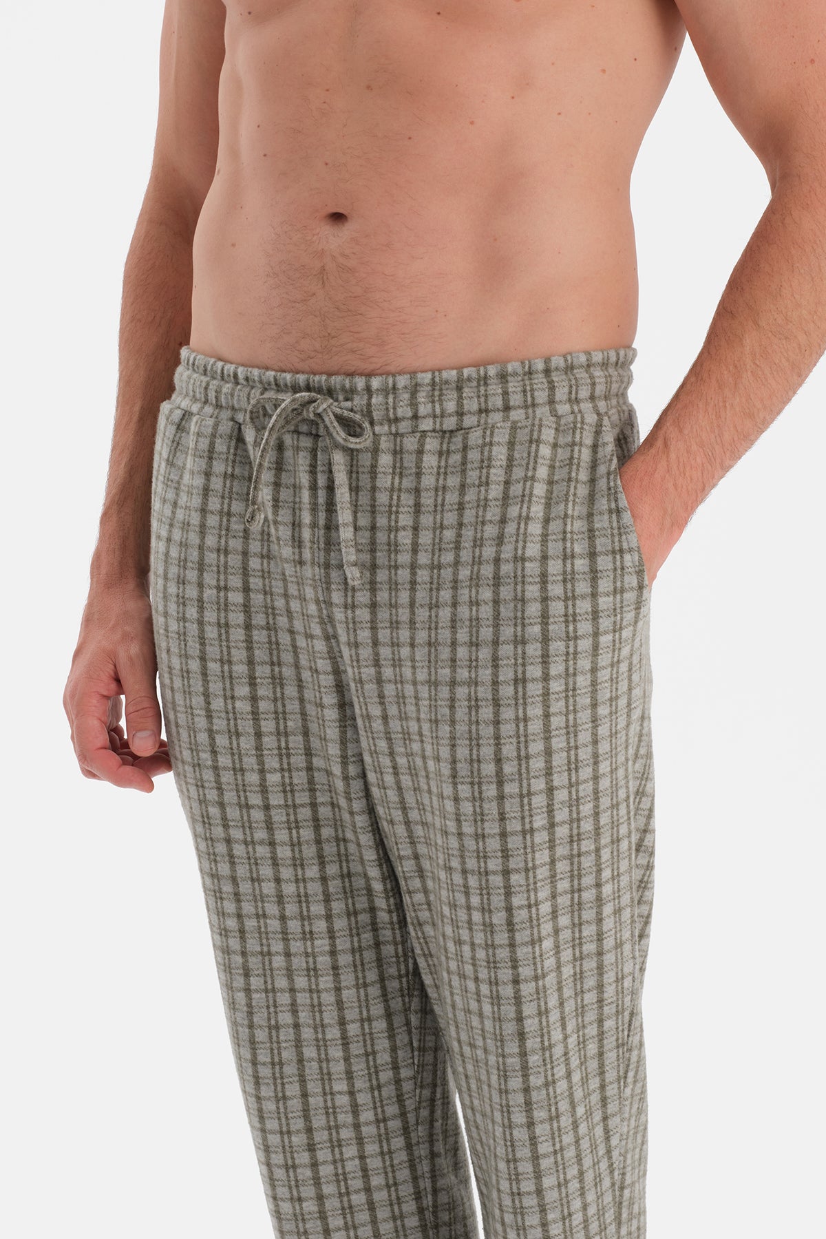 Yeşil Bisiklet Yaka Uzun Kollu Pijama Takım