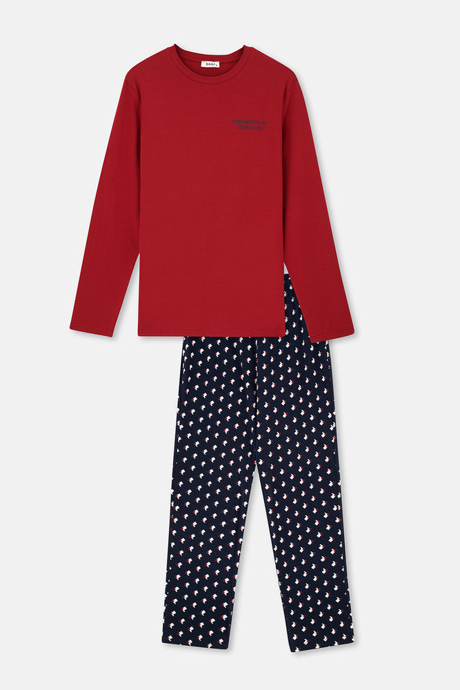 Kırmızı Erkek Uzun Kollu Pijama Takımı