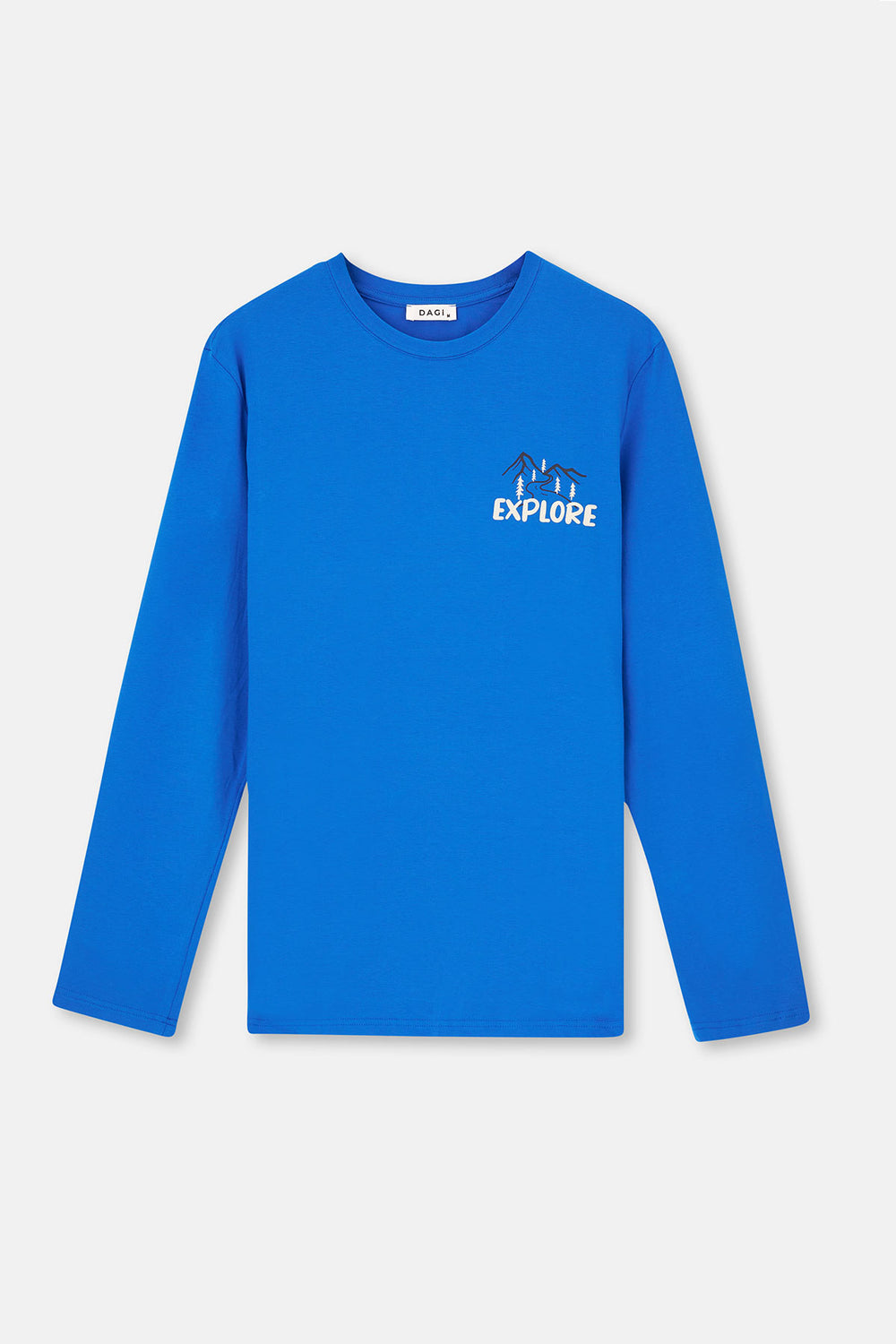 Mavi Erkek Uzun Kollu Pijama Takımı