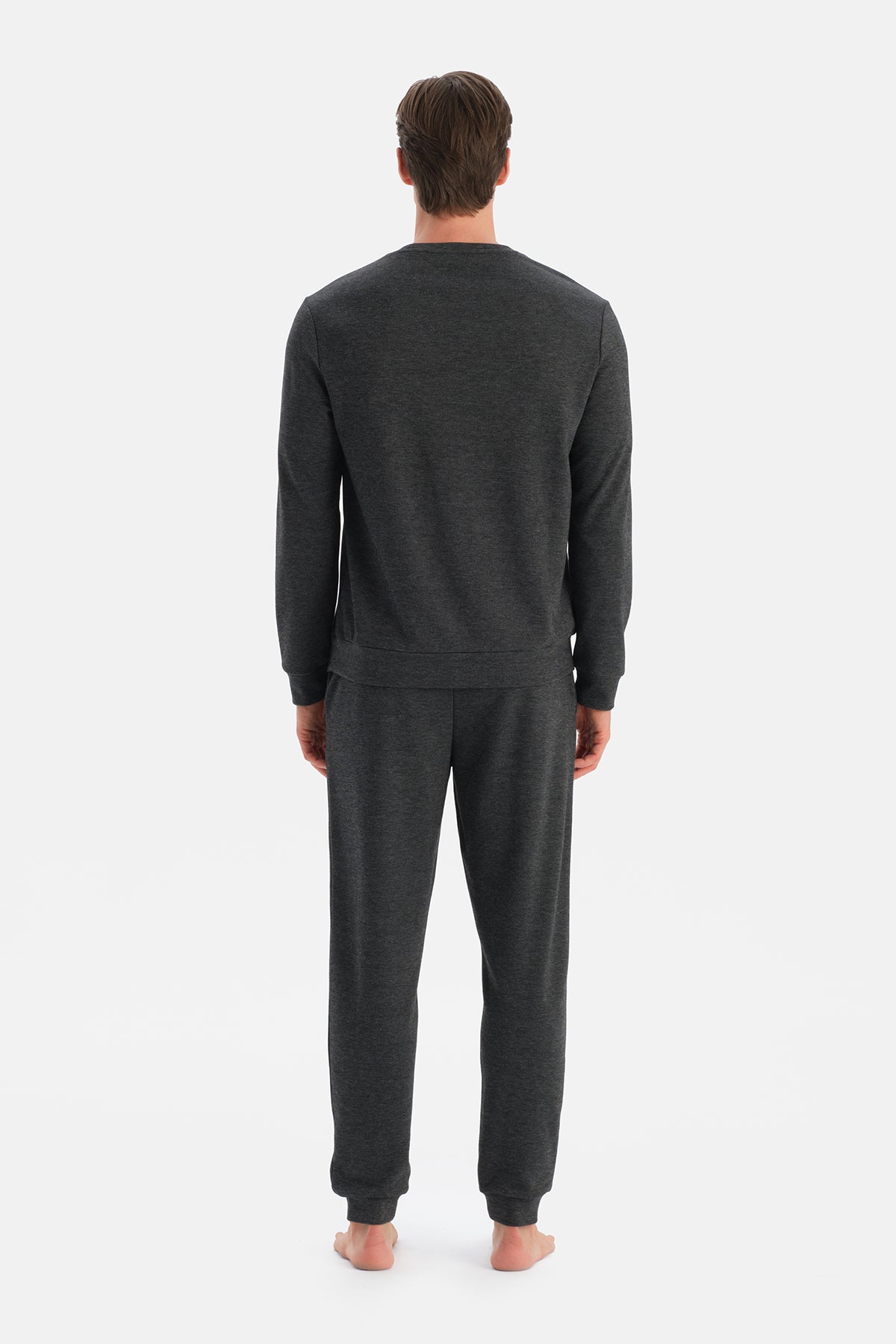 Antrasit Melanj Uzun Kollu Bisiklet Yaka Tişört Pantolon Takım