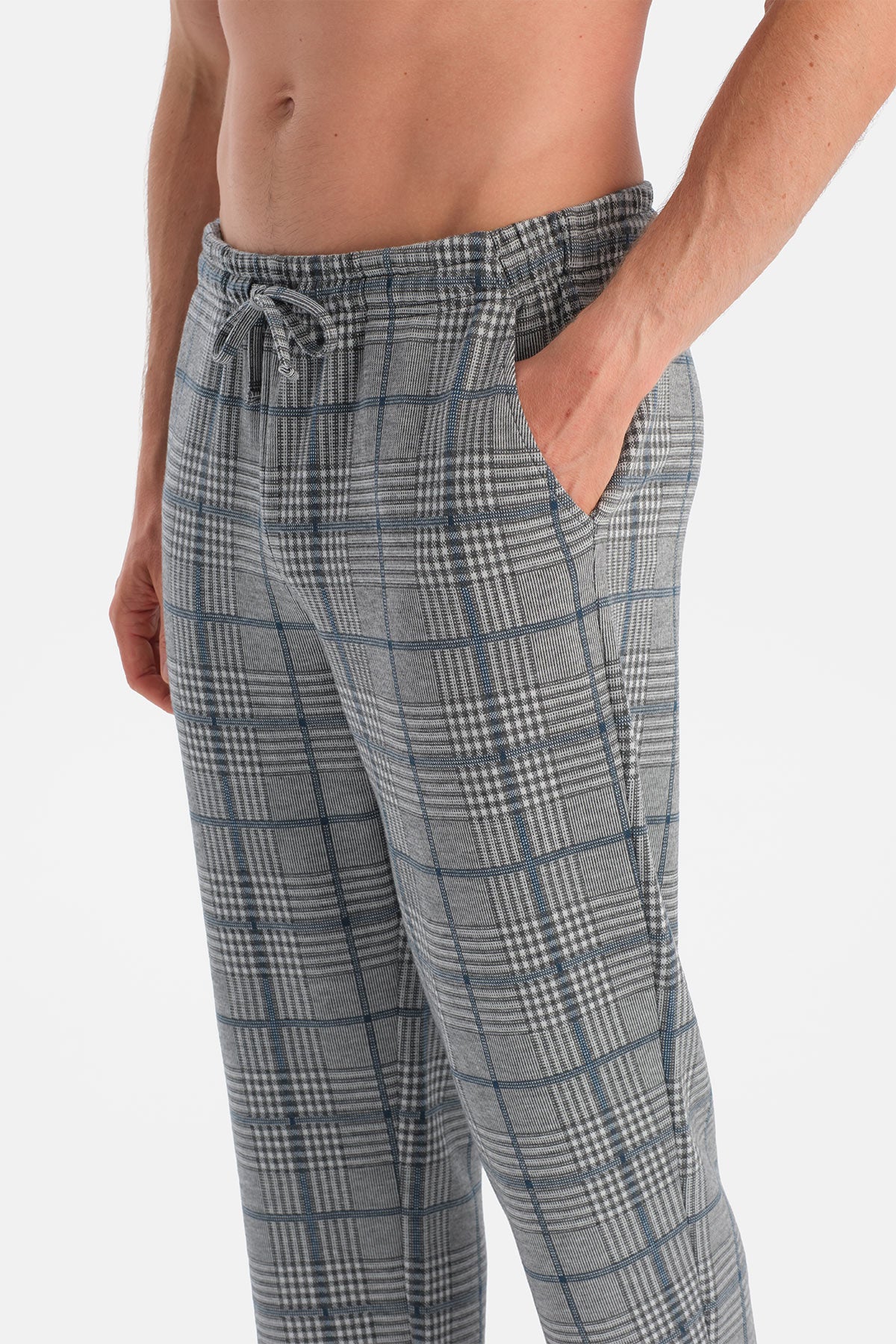 Gri Melanj Uzun Kollu Cep Detaylı Tişört Pantolon Takım