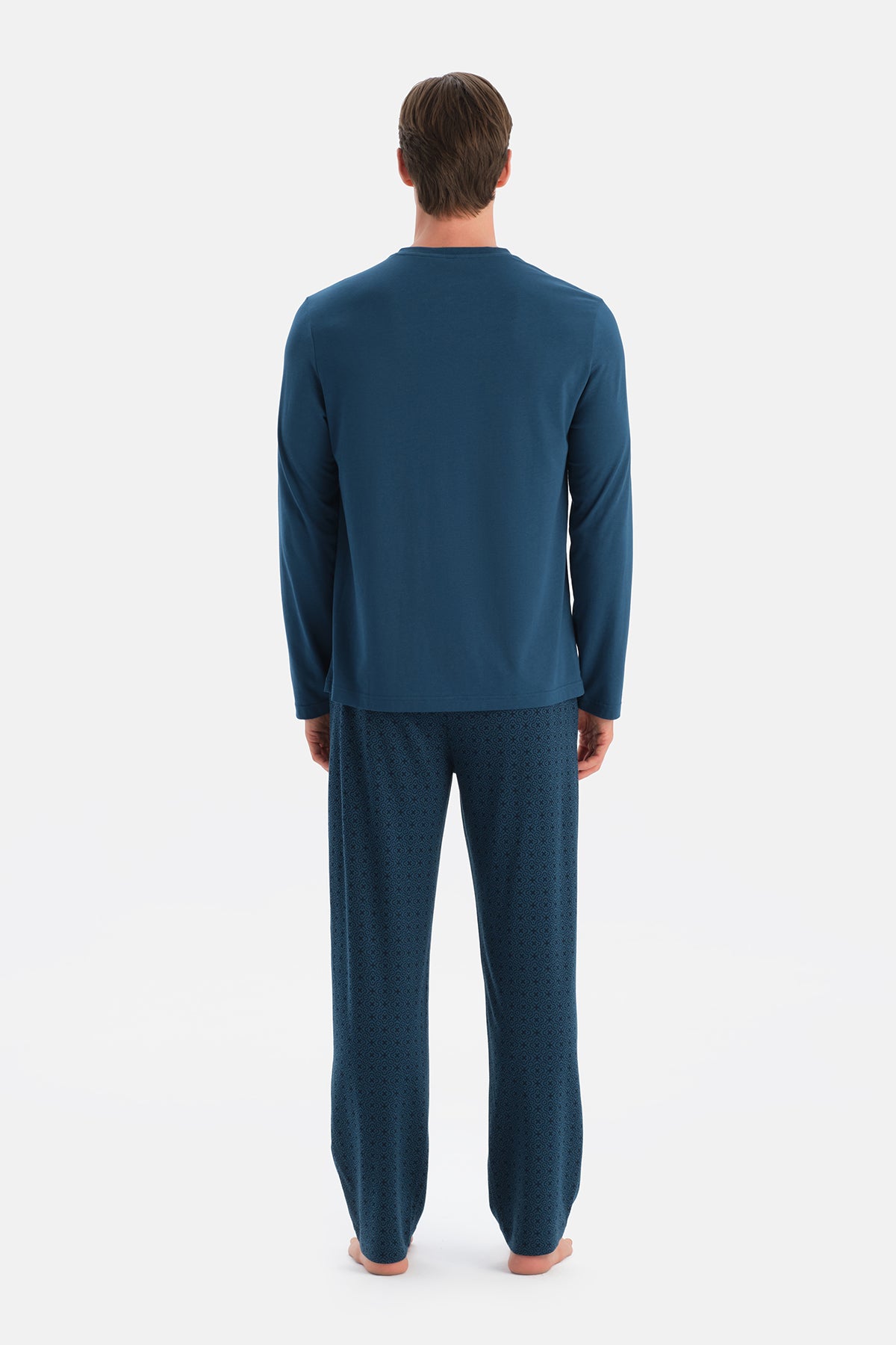 Mavi Uzun Kollu Pat Ve Cep Detaylı Üçlü Takım