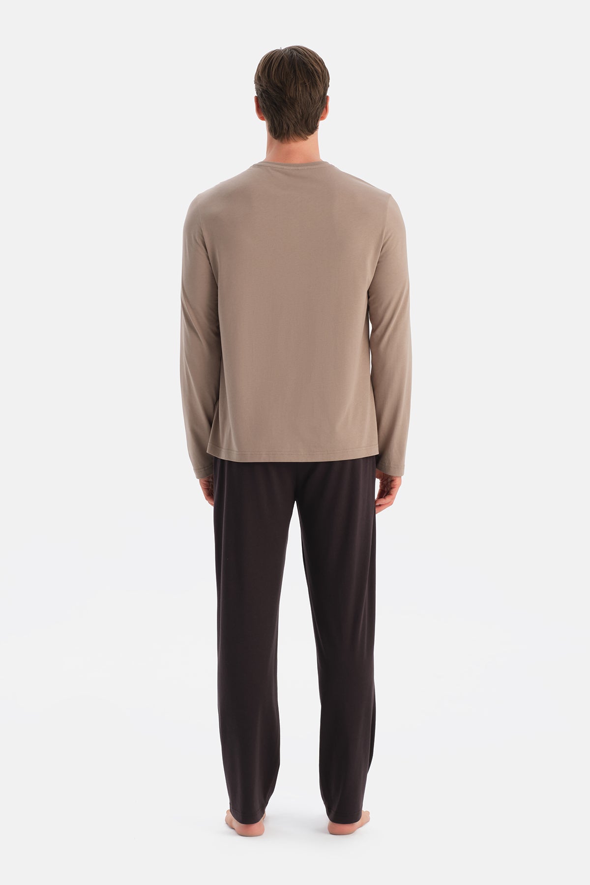 Sütlü Kahve Travel Pamuk Modal Tişört Pantolon Pijama Seti