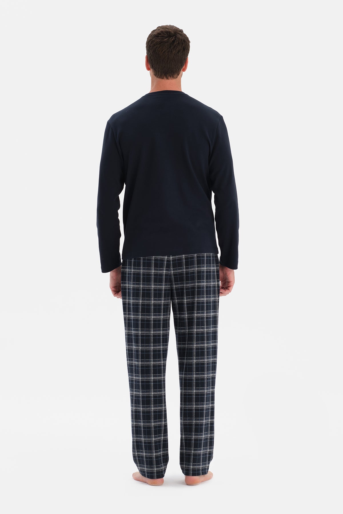 Lacivert Uzun Kollu Pat Ve Cep Detaylı Pijama Takım