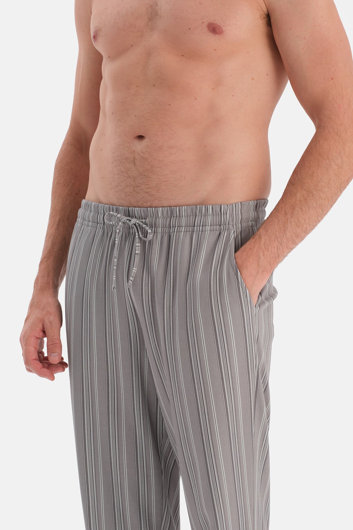 Açık Gri V Yaka Uzun Kollu Pijama Takım