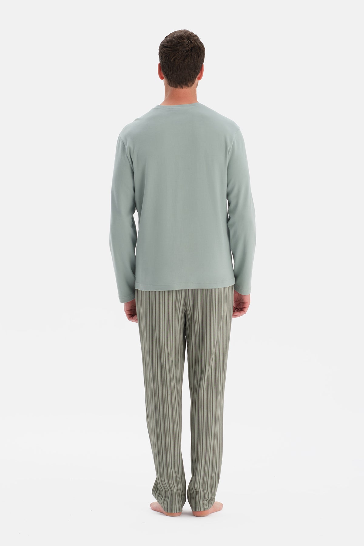 Mint Yeşili Bisiklet Yaka Uzun Kollu Pijama Takım