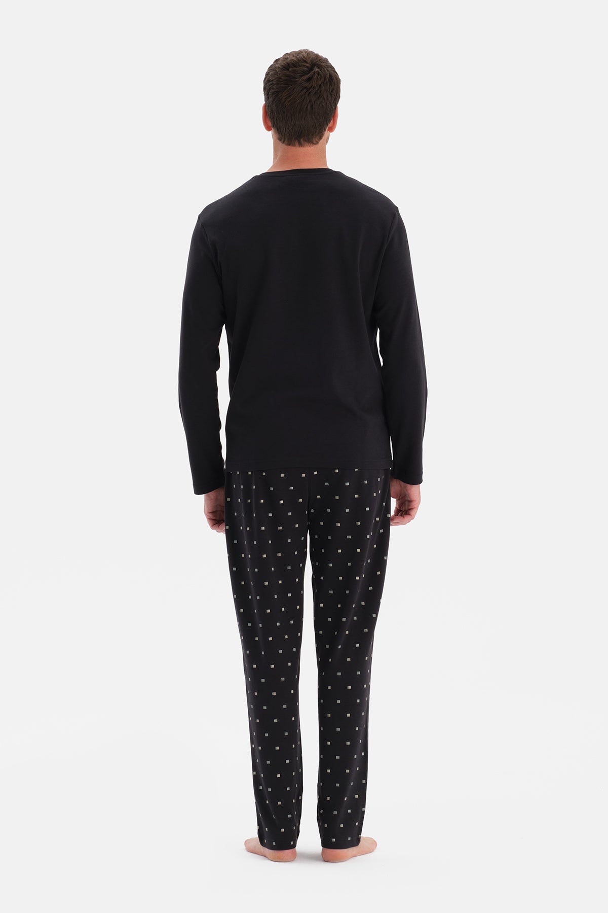 Siyah V Yaka Uzun Kollu Pijama Takım