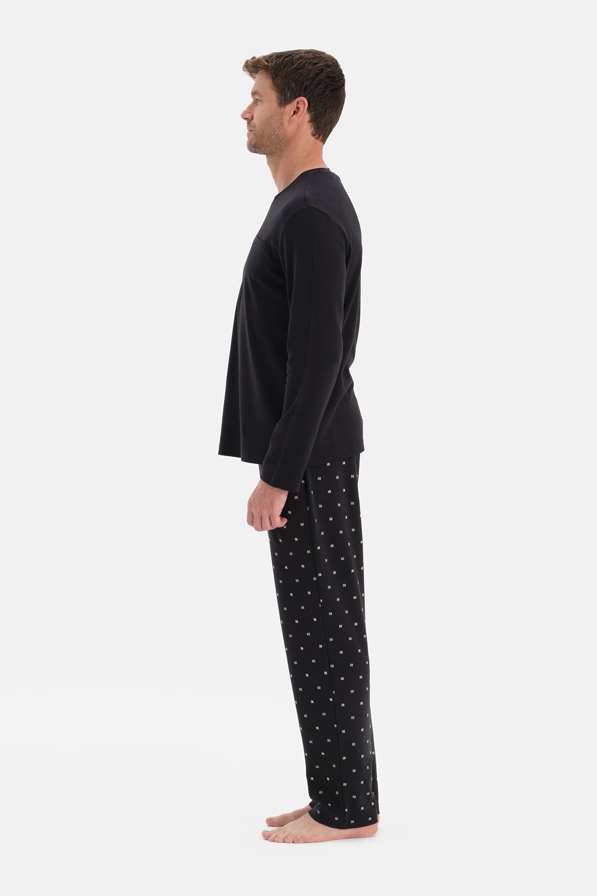 Siyah V Yaka Uzun Kollu Pijama Takım
