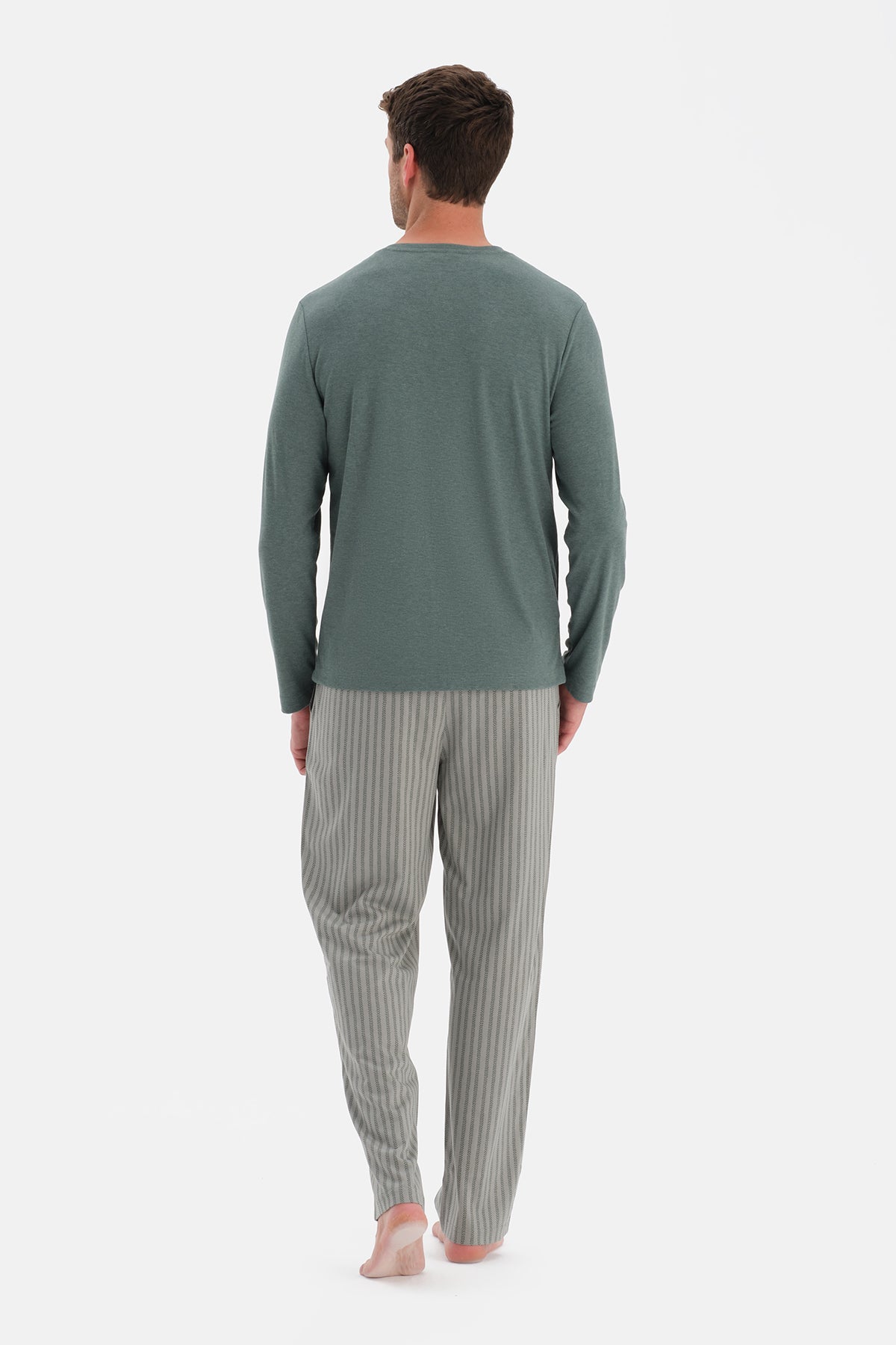 Mint Yeşili Uzun Kollu Pat Ve Cep Detaylı Pijama Takım