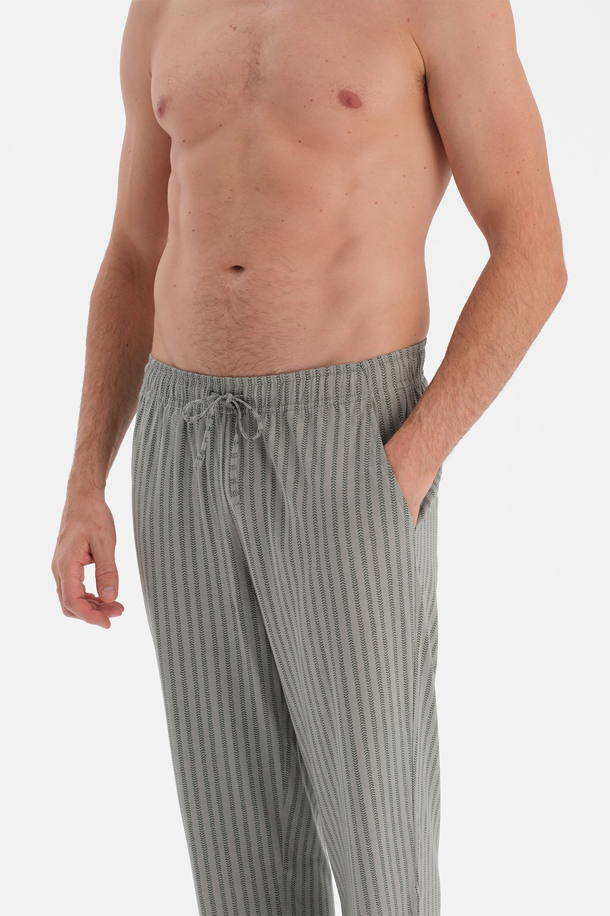 Mint Yeşili Uzun Kollu Pat Ve Cep Detaylı Pijama Takım