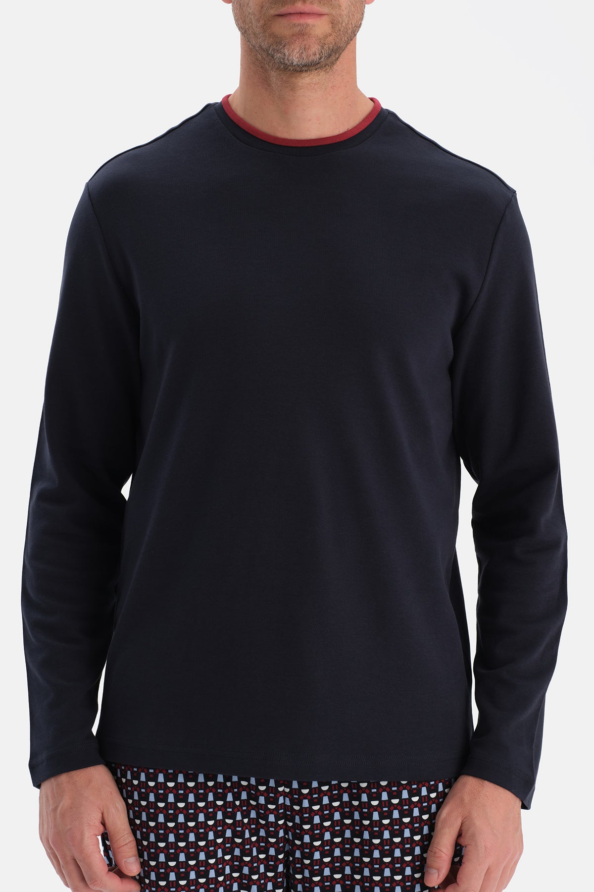 Lacivert Yaka Detaylı Tişört Pantolon Takım