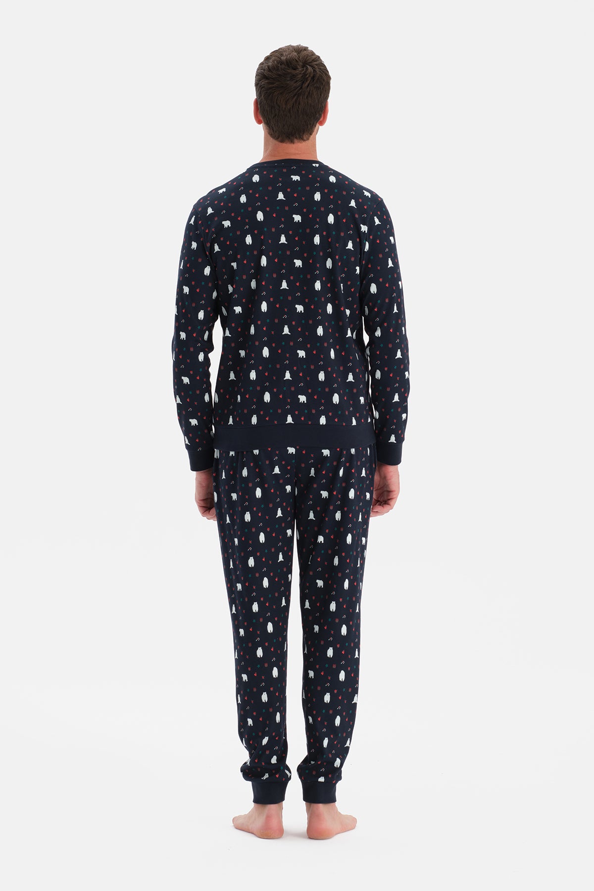 Lacivert Metraj Baskılı İnterlok Tişört Pantolon Takım