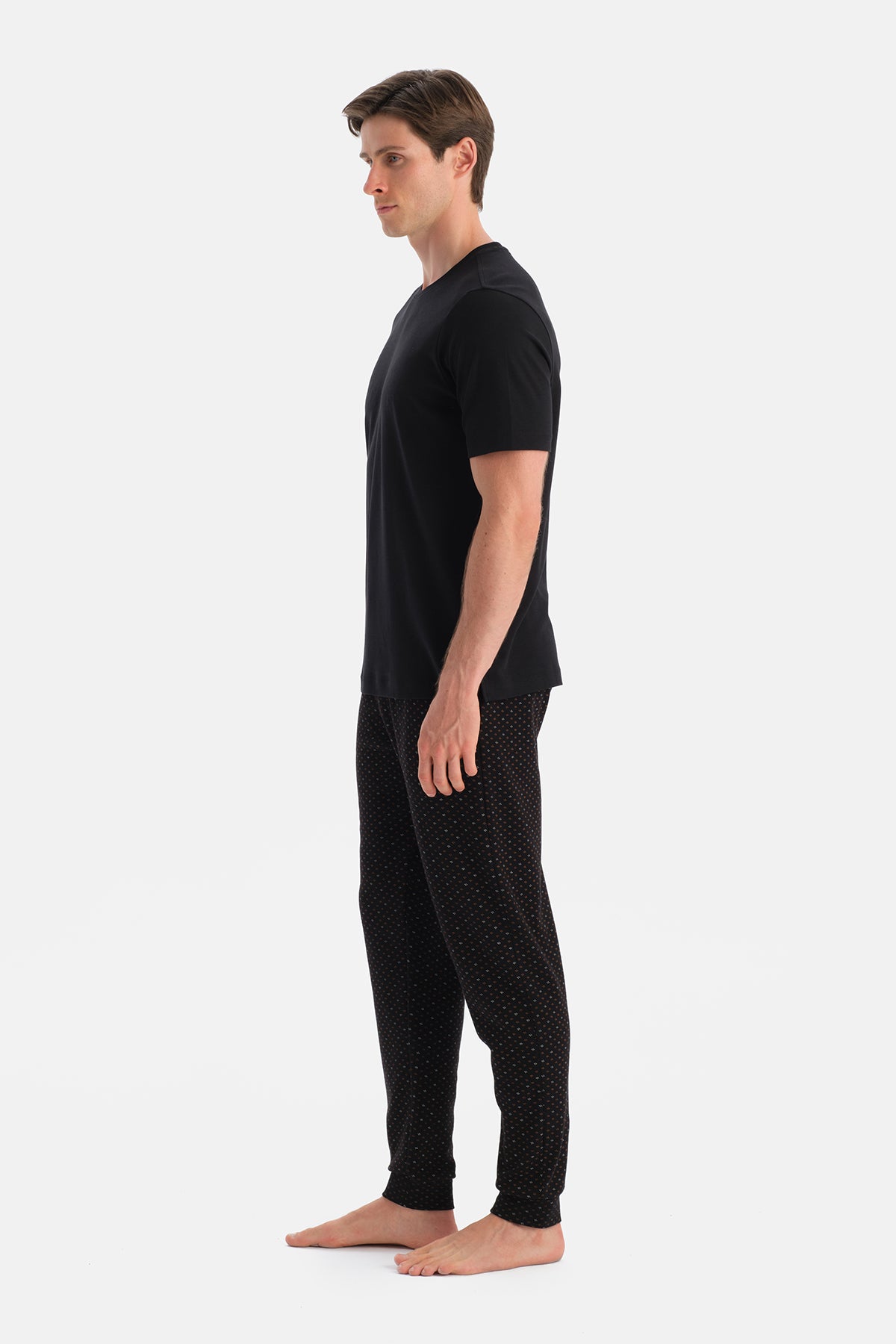 Siyah Mikroprint Desenli İnterlok Pantolon
