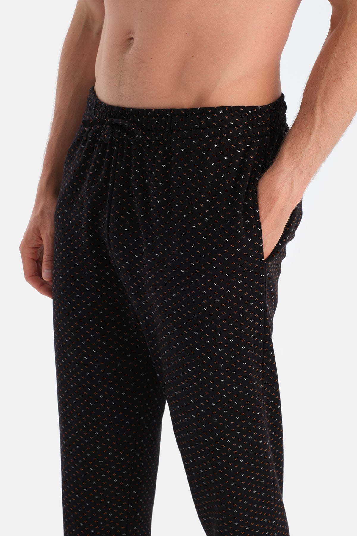 Siyah Mikroprint Desenli İnterlok Pantolon