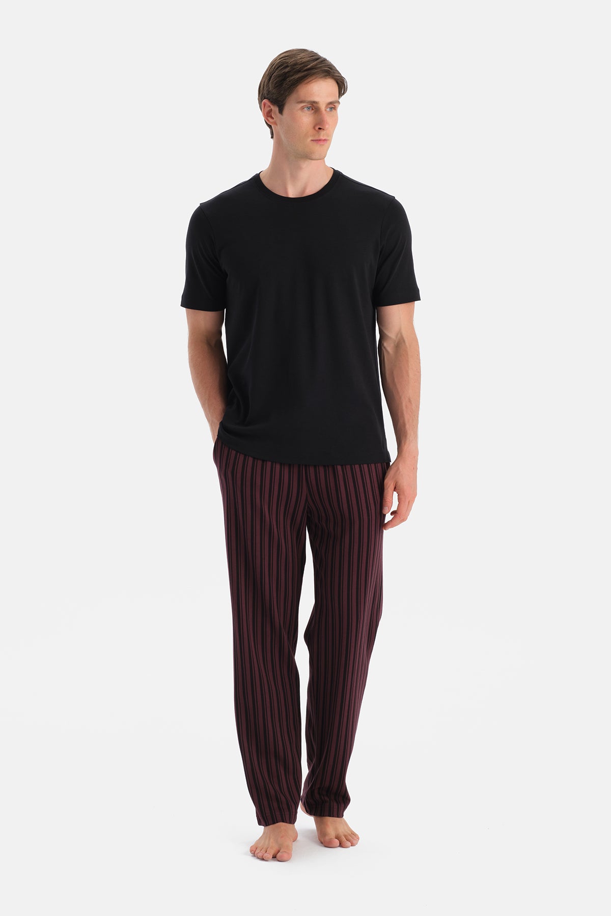 Bordo Desenli Örme Pantolon