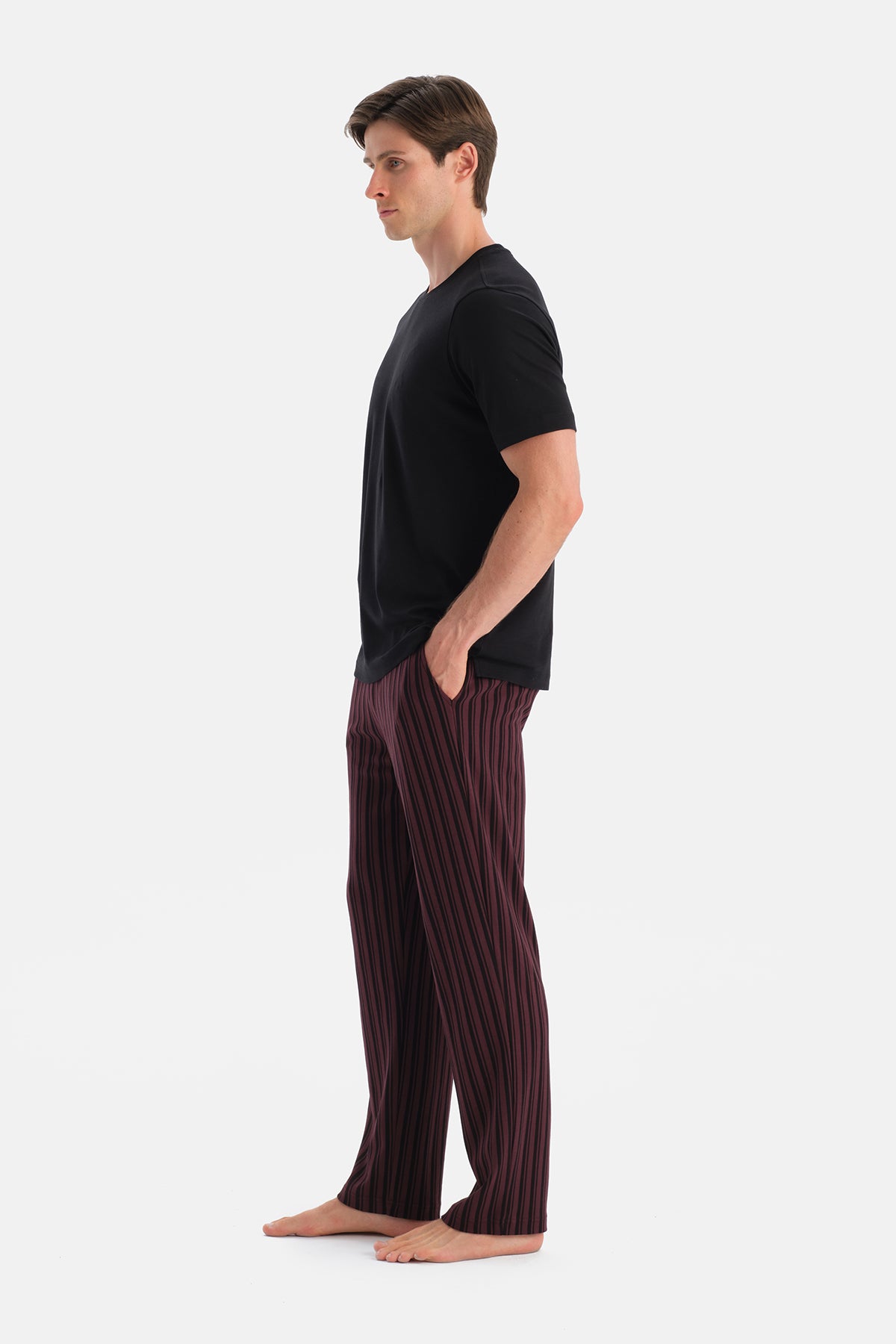 Bordo Desenli Örme Pantolon